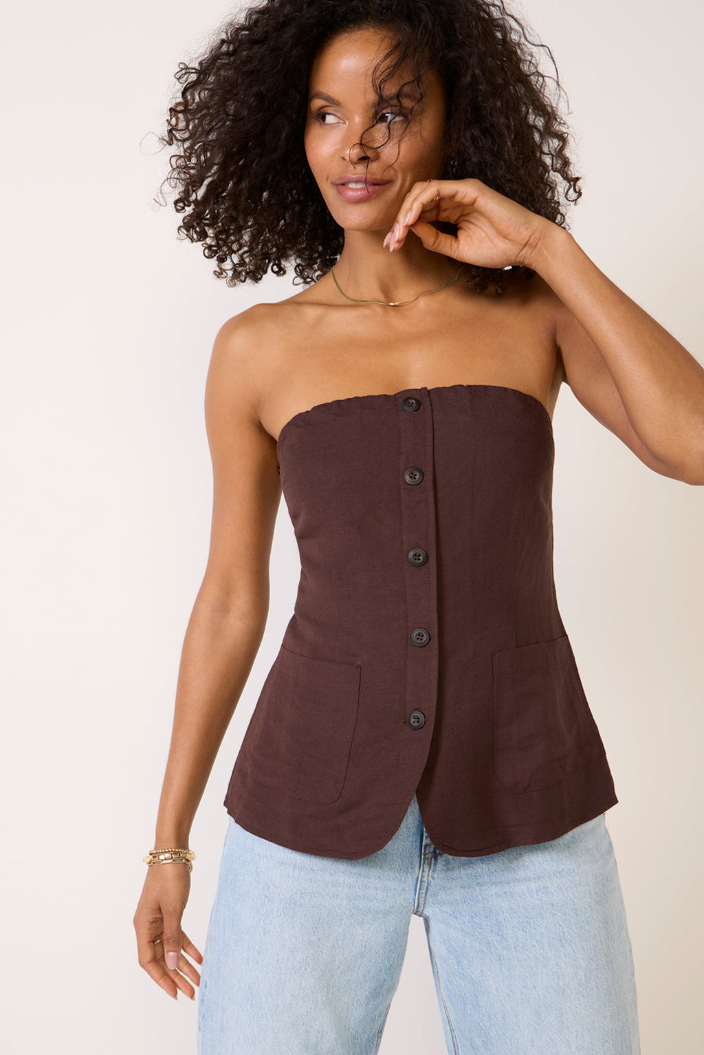 Kai Strapless Button Front Top - Image 5