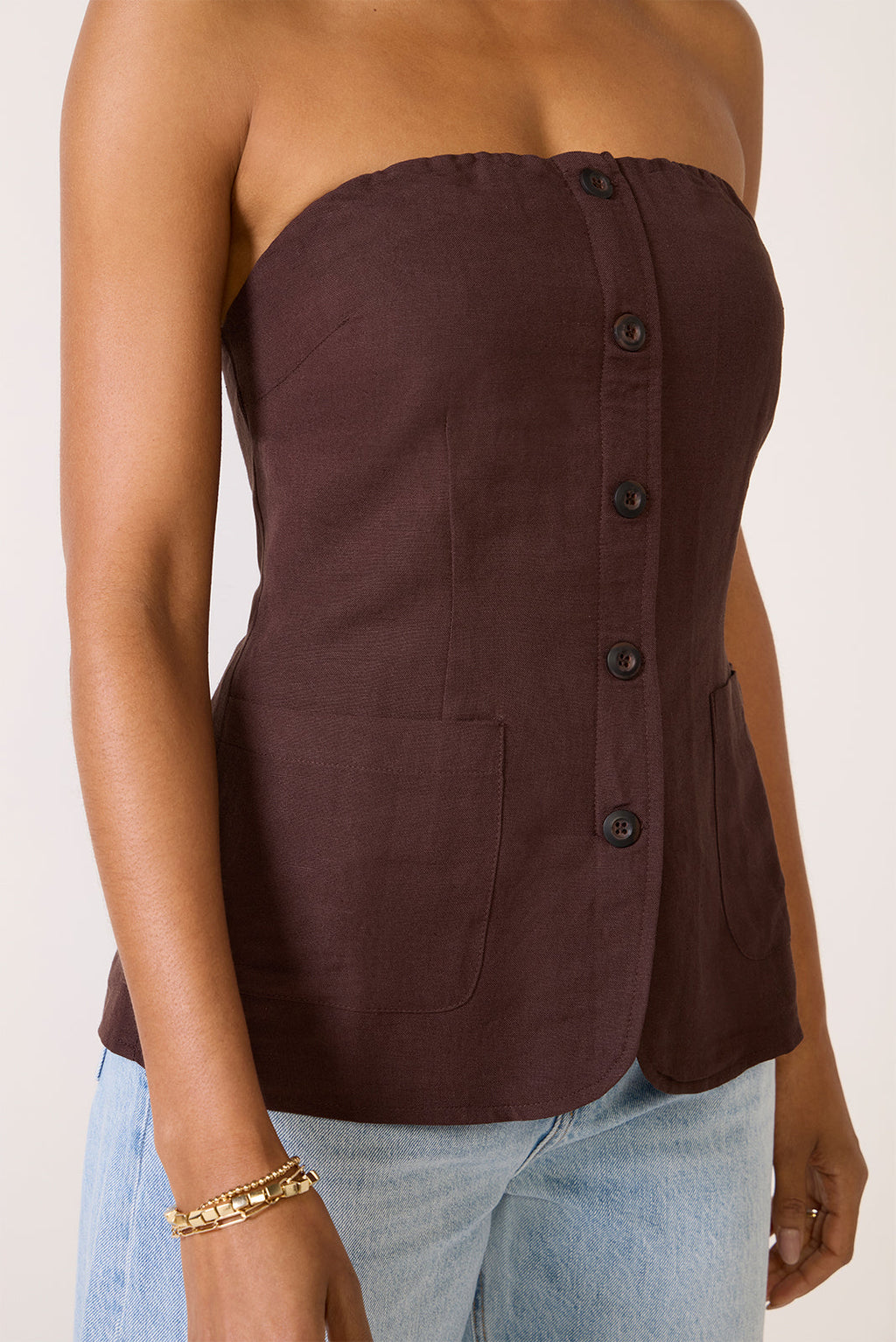 Kai Strapless Button Front Top - Image 3