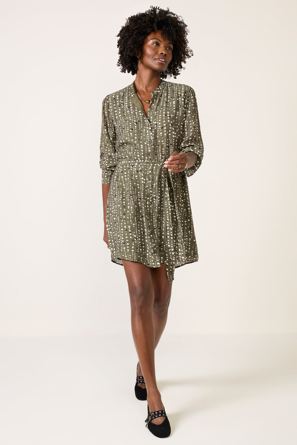 Puff Sleeve Belted Shirt Dress - Image 2