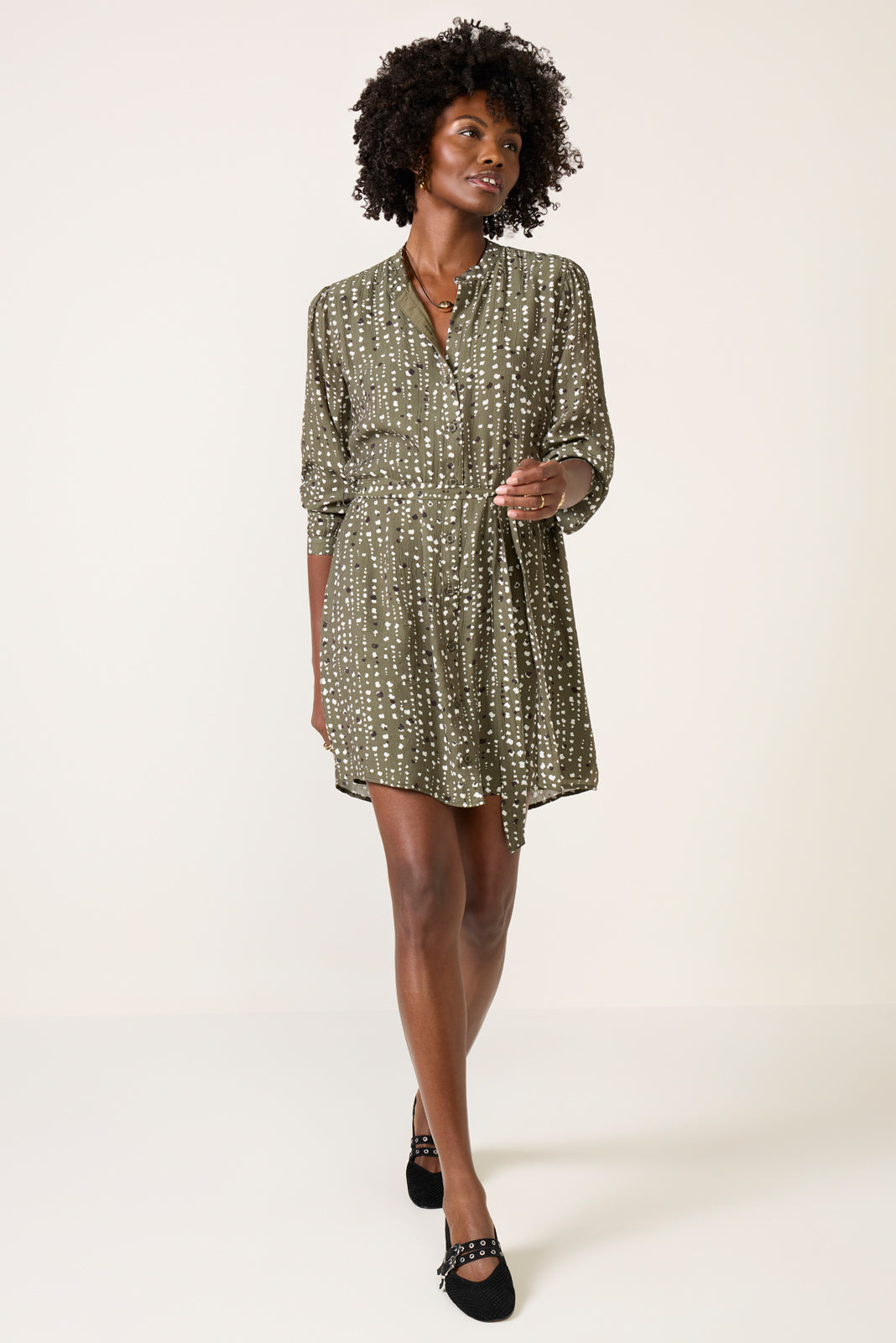 Puff Sleeve Belted Shirt Dress - Image 2