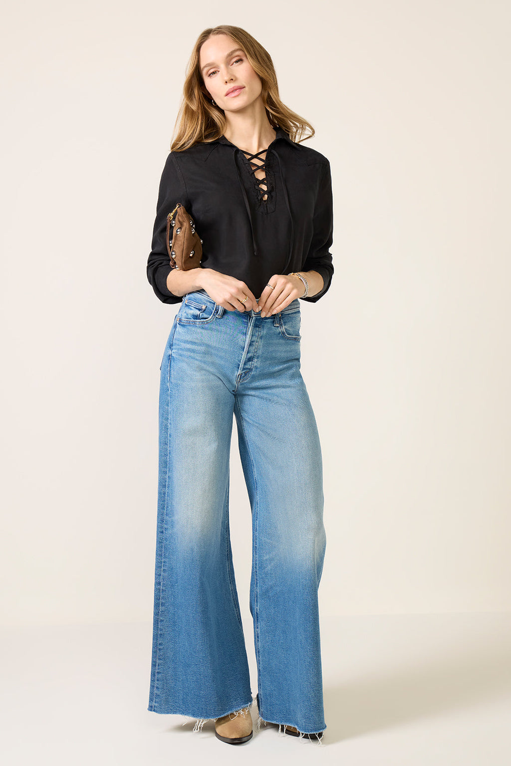 Western Yoke Lace Up Top - Image 2