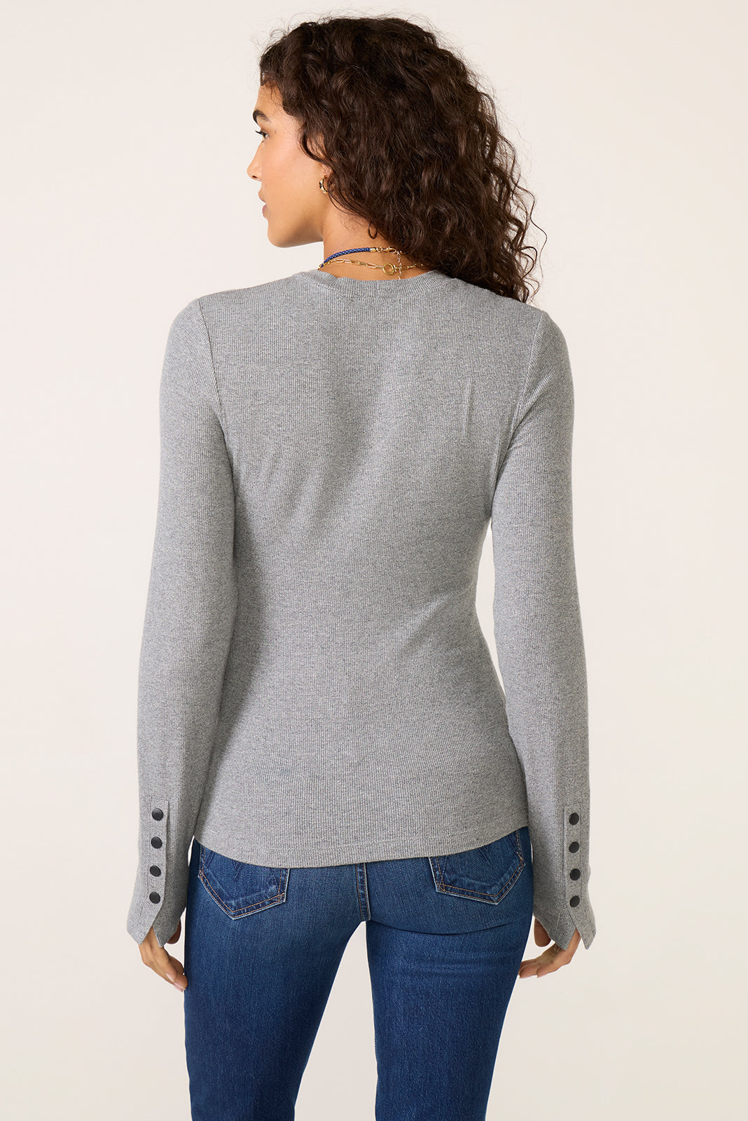 Rilo Ribbed Snap Long Sleeve Top - Image 4
