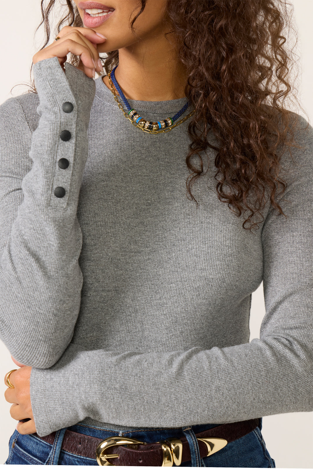 Rilo Ribbed Snap Long Sleeve Top - Image 2