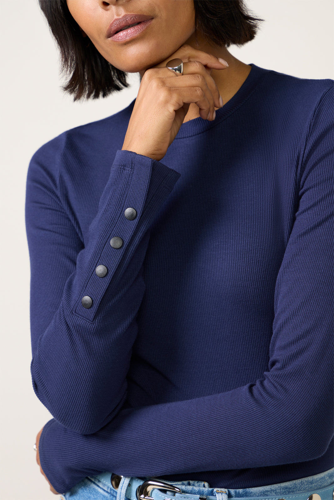 Rilo Ribbed Snap Long Sleeve Top - Image 2