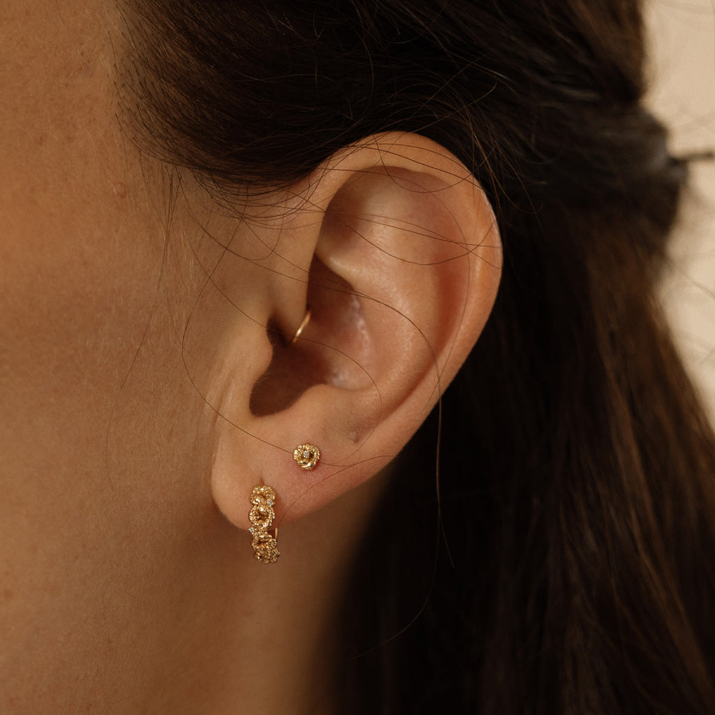 February CZ Birth Flower Huggie Hoop Earrings - Image 2