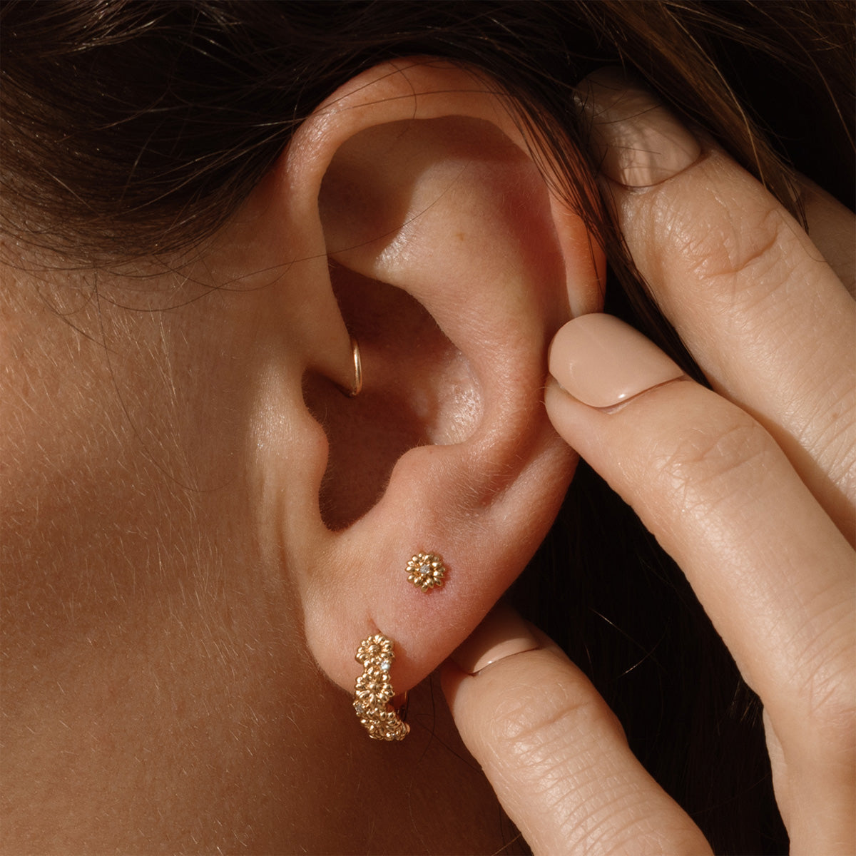 April CZ Birth Flower Huggie Hoop Earrings - Image 2