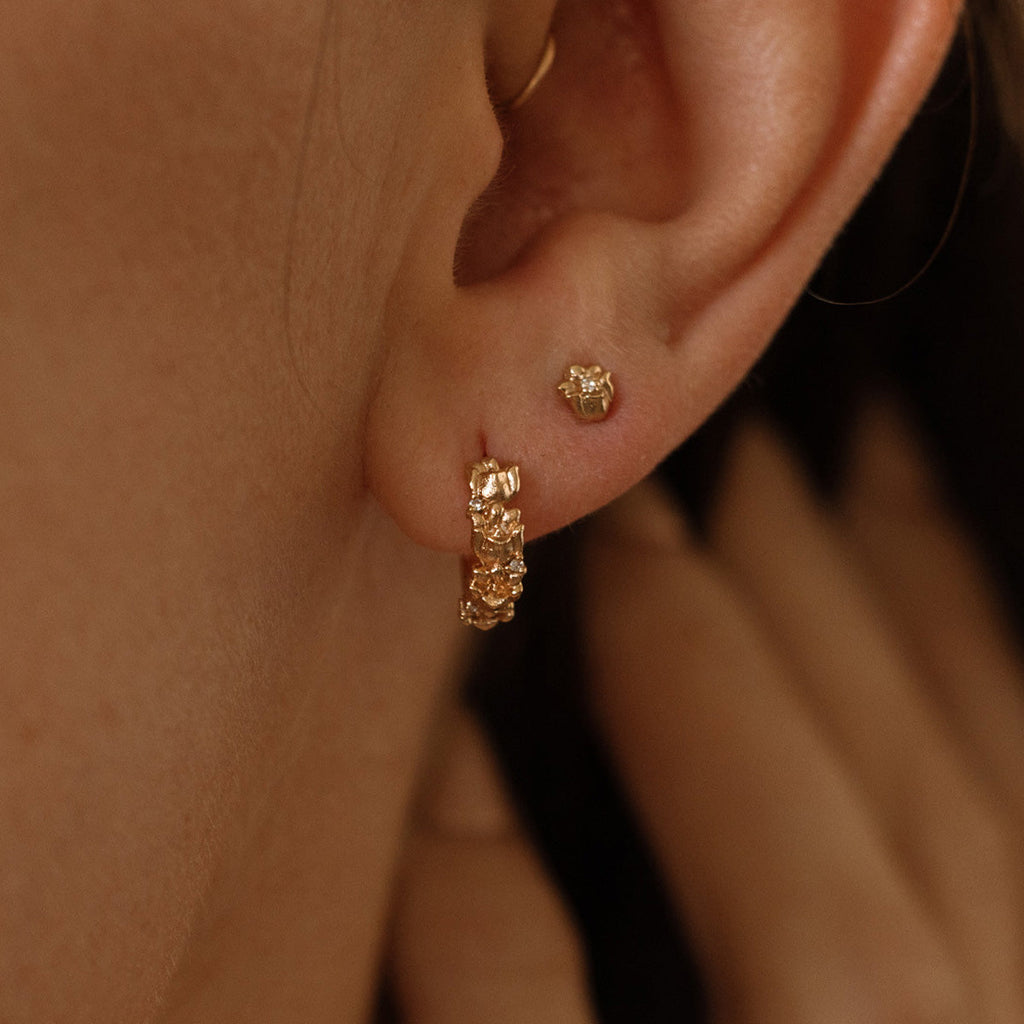 May CZ Birth Flower Huggie Hoop Earrings - Image 3