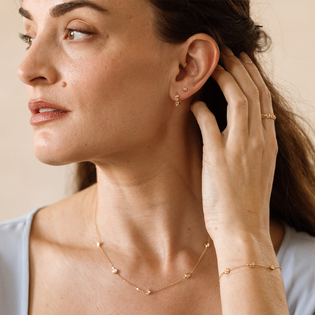 May CZ Birth Flower Huggie Hoop Earrings - Image 2