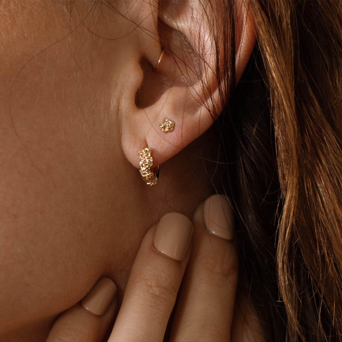 June CZ Birth Flower Huggie Hoop Earrings - Image 3