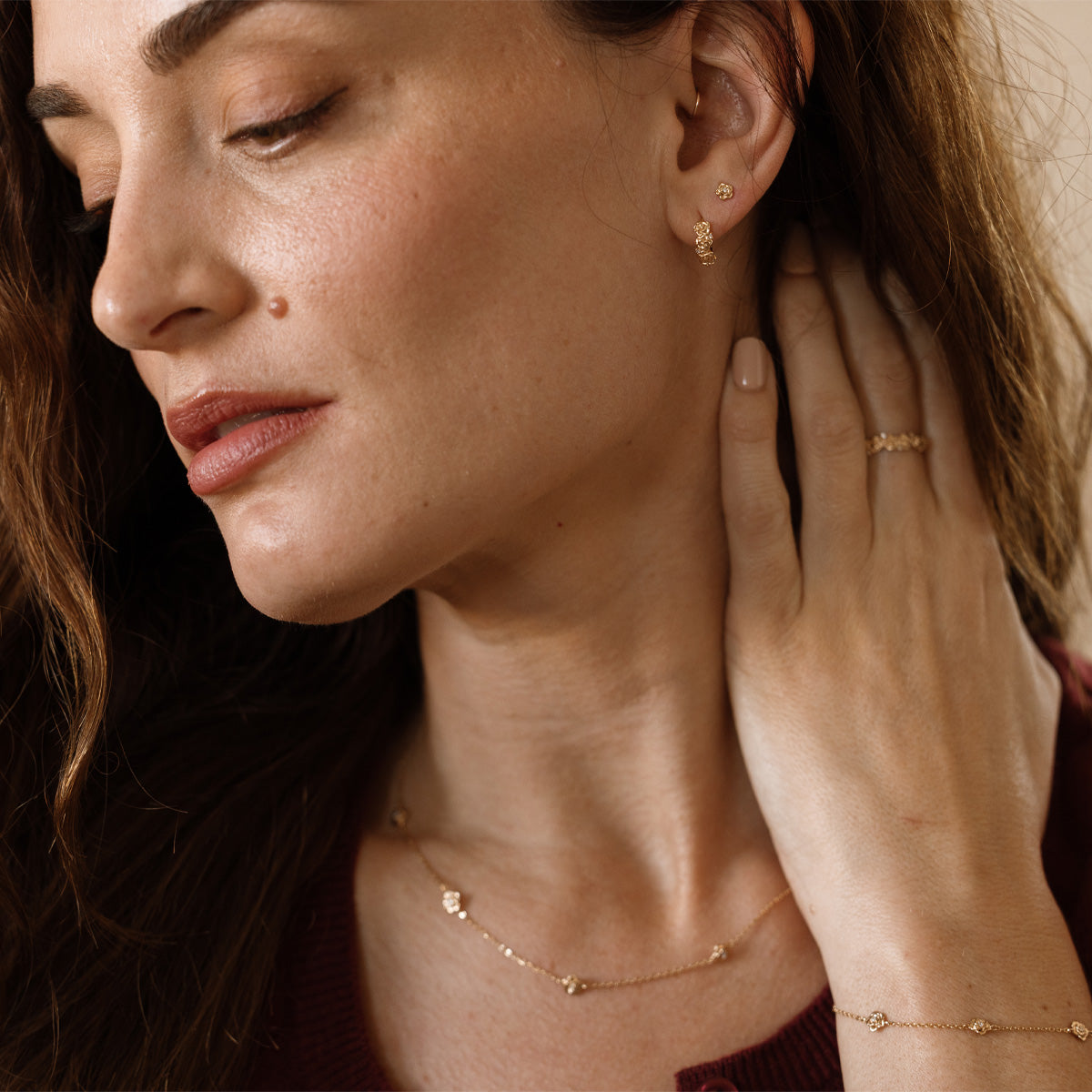 June CZ Birth Flower Huggie Hoop Earrings - Image 2