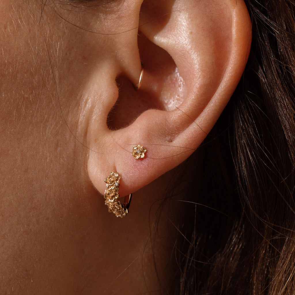 July CZ Birth Flower Huggie Hoop Earrings - Image 2