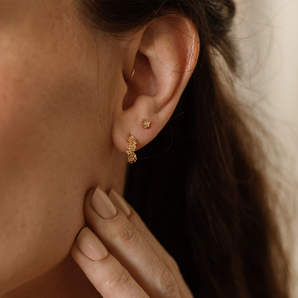 August CZ Birth Flower Huggie Hoop Earrings - Image 2