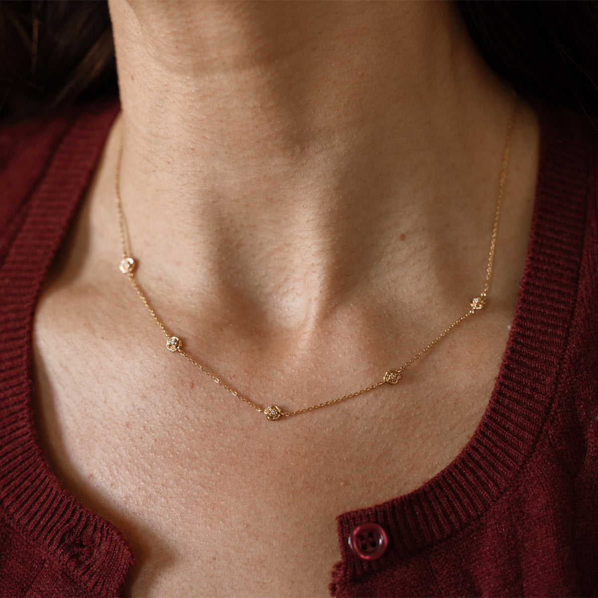 September CZ Birth Flower Station Necklace - Image 4