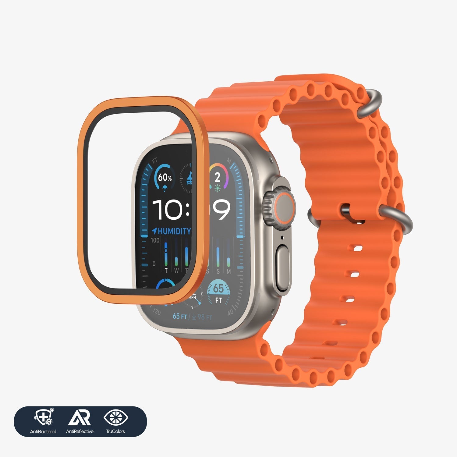 NanoArmour for Apple Watch Ultra 3 / Ultra 2 / Ultra 1 with ClearVue Anti-Reflective Tempered Glass Screen Protector: Aluminum Frame