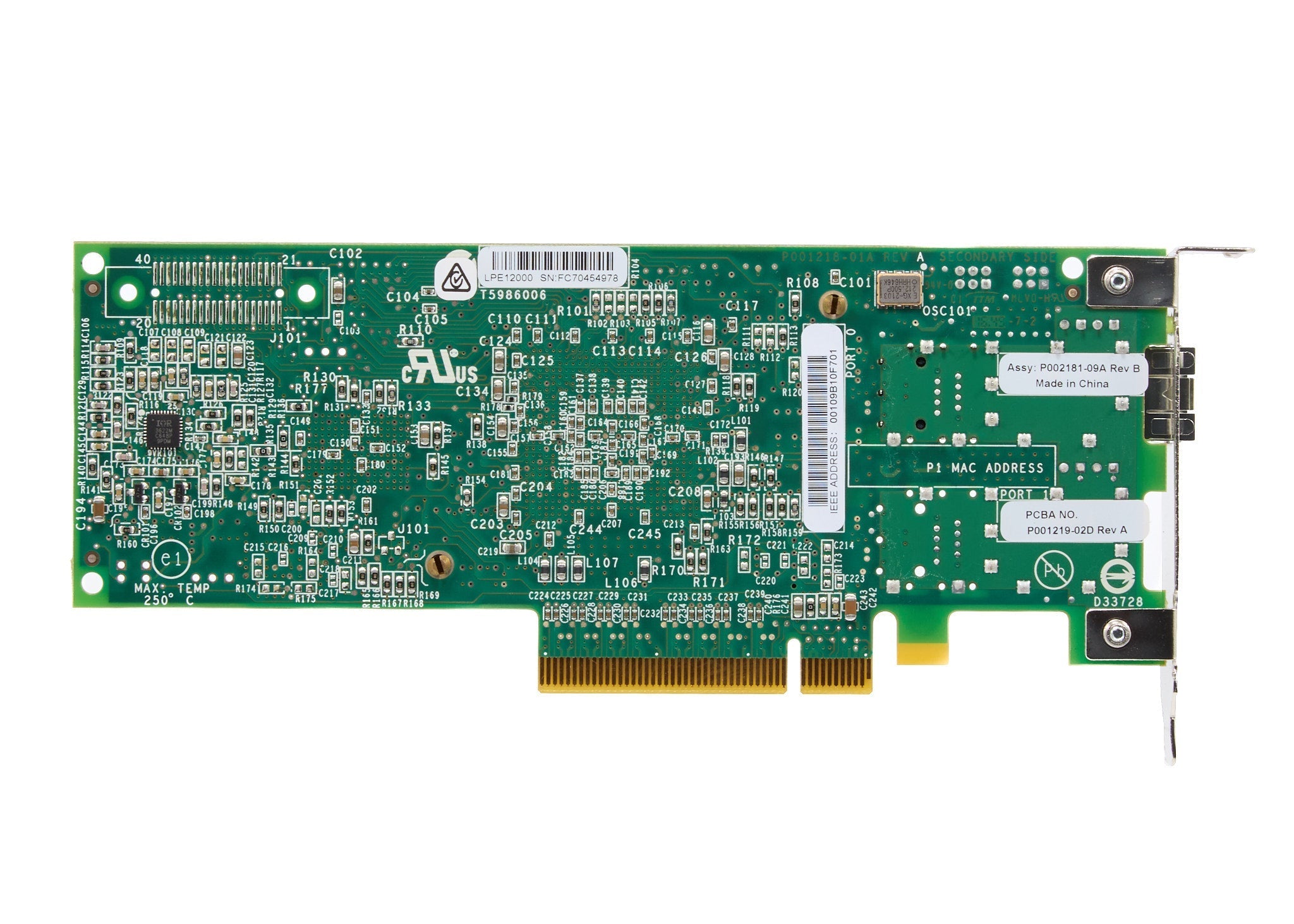 Dell Emulex LPE12000 Single Port 8GB Fiber Channel SFP+ HBA Low Profile