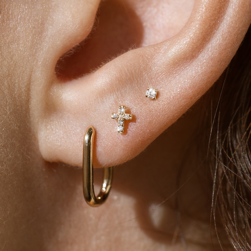 14k Diamond Cross Stud Earring (Flat Back) - Single - Image 4