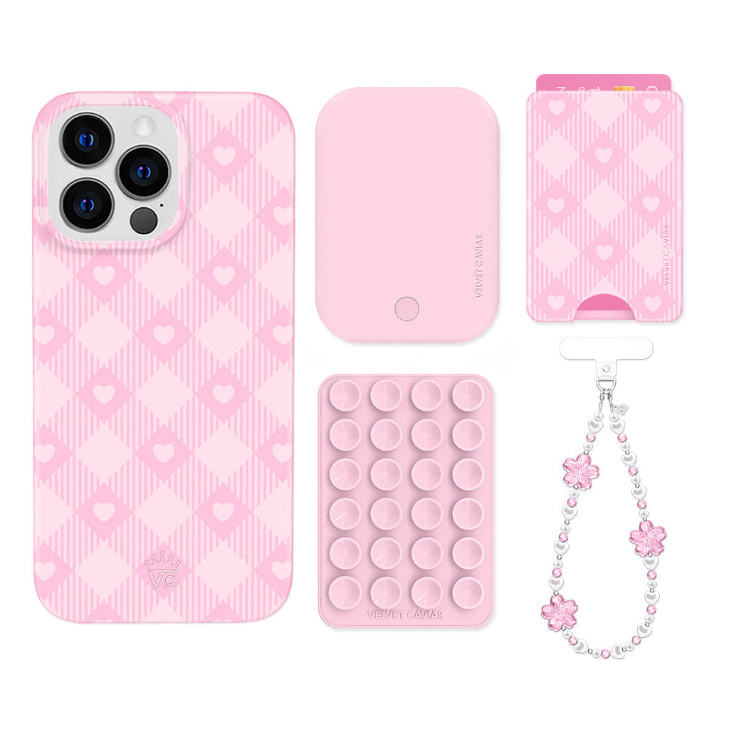 Dolly Pink Gingham iPhone Bundle Set - Wallet