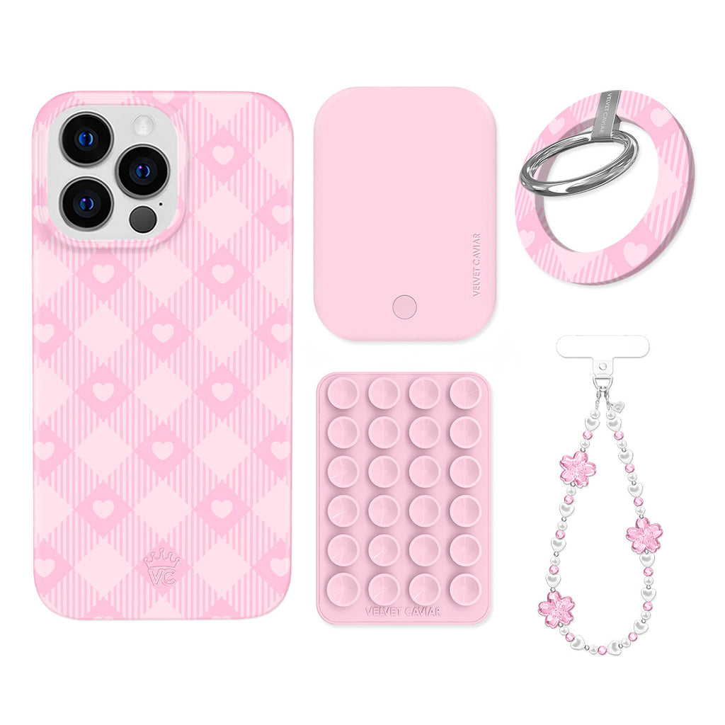 Dolly Pink Gingham iPhone Bundle Set - Grip