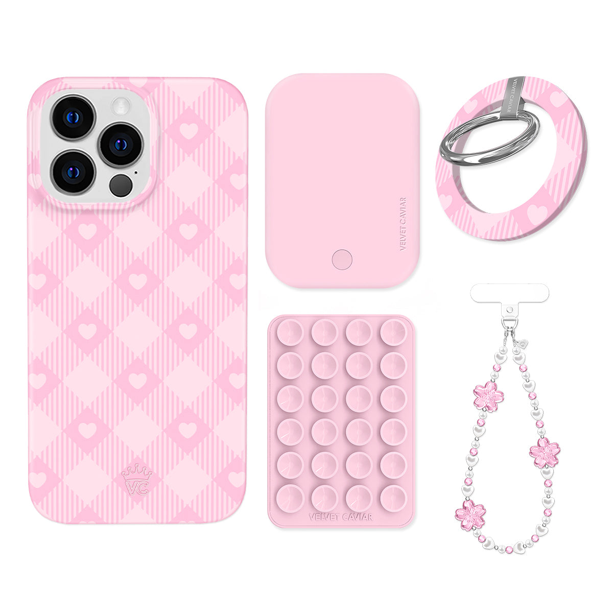 Dolly Pink Gingham iPhone Bundle Set - Grip
