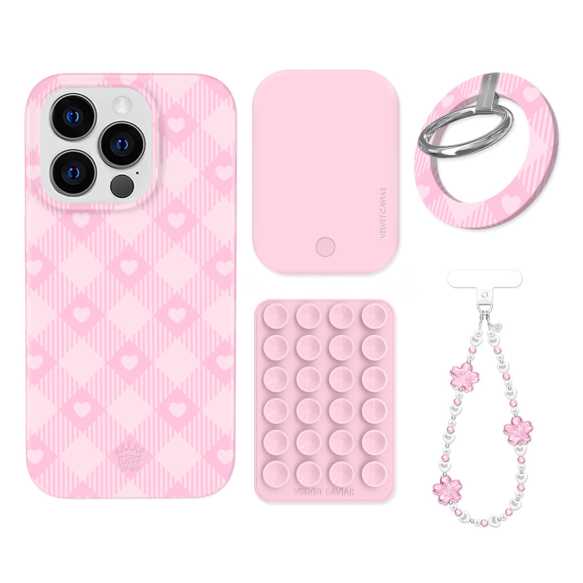 Dolly Pink Gingham iPhone Bundle Set - Grip