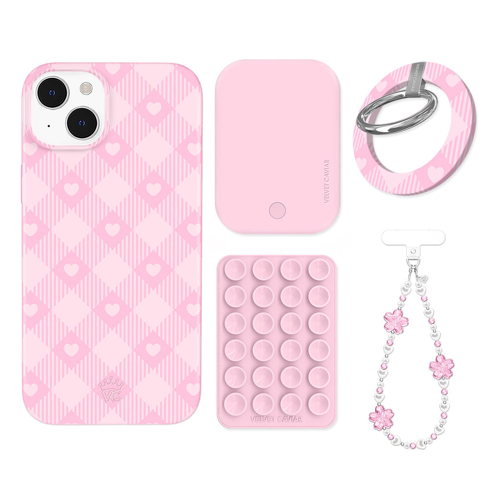 Dolly Pink Gingham iPhone Bundle Set - Grip