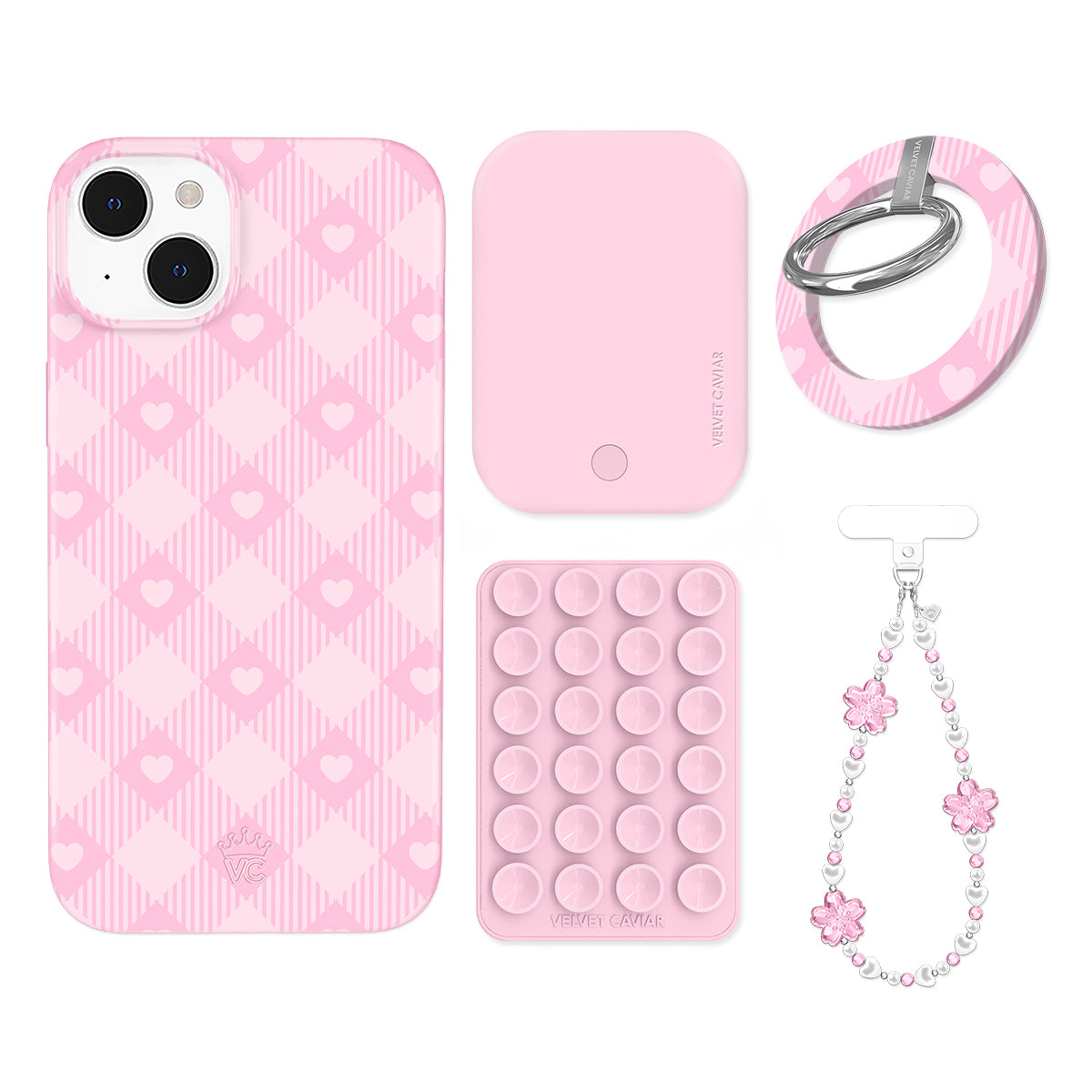 Dolly Pink Gingham iPhone Bundle Set - Grip