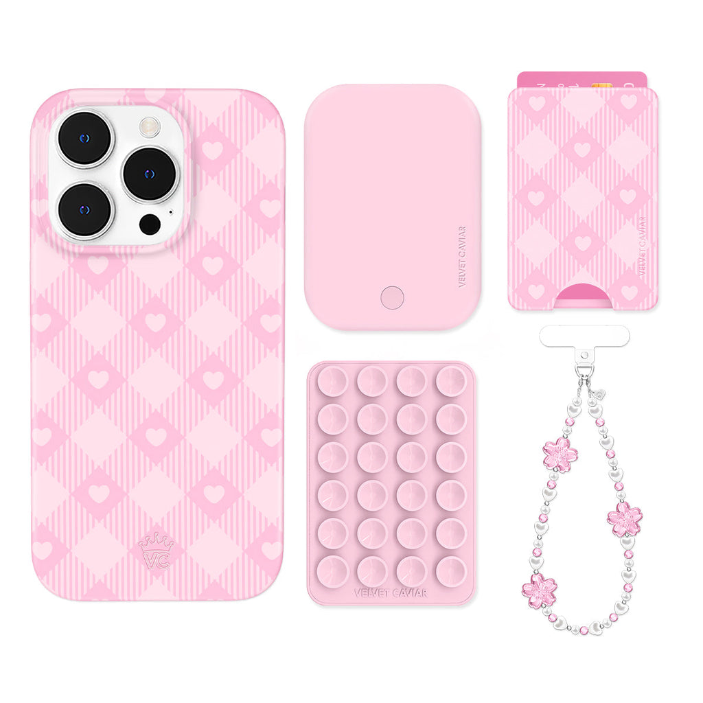 Dolly Pink Gingham iPhone Bundle Set - Wallet