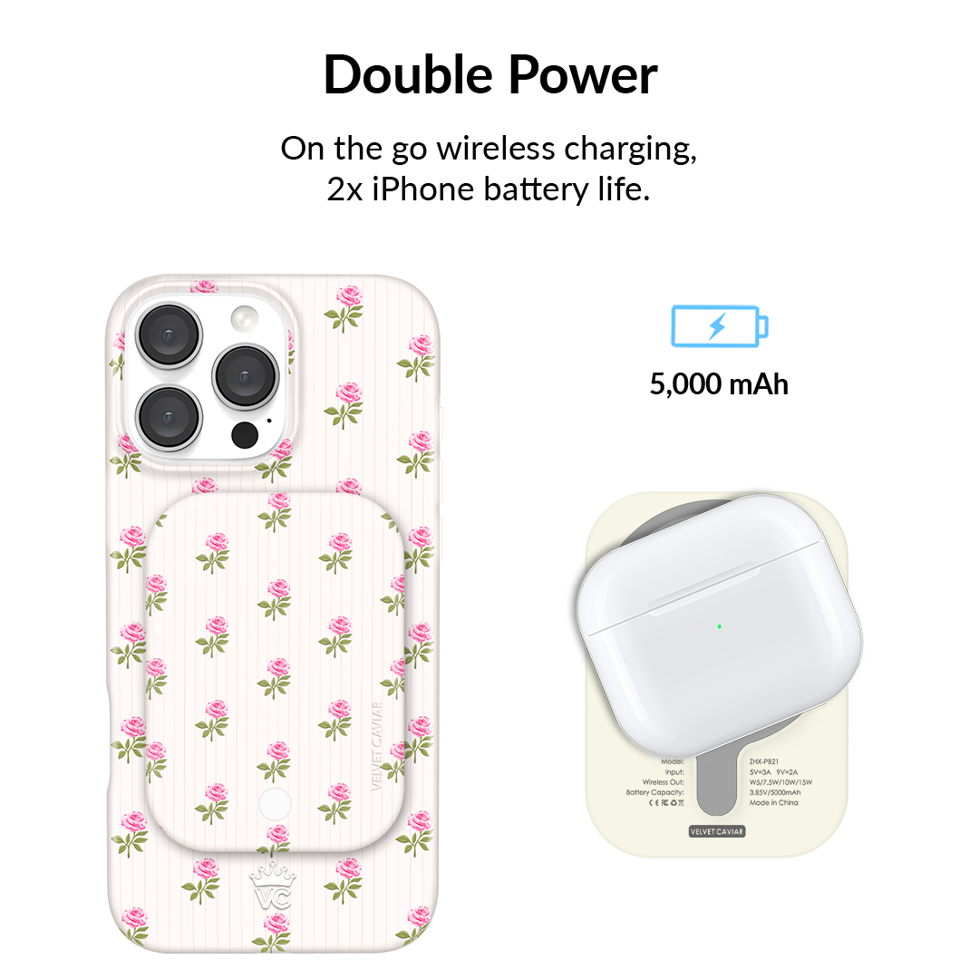 Pink Peony Floral MagSafe Battery Power Pack