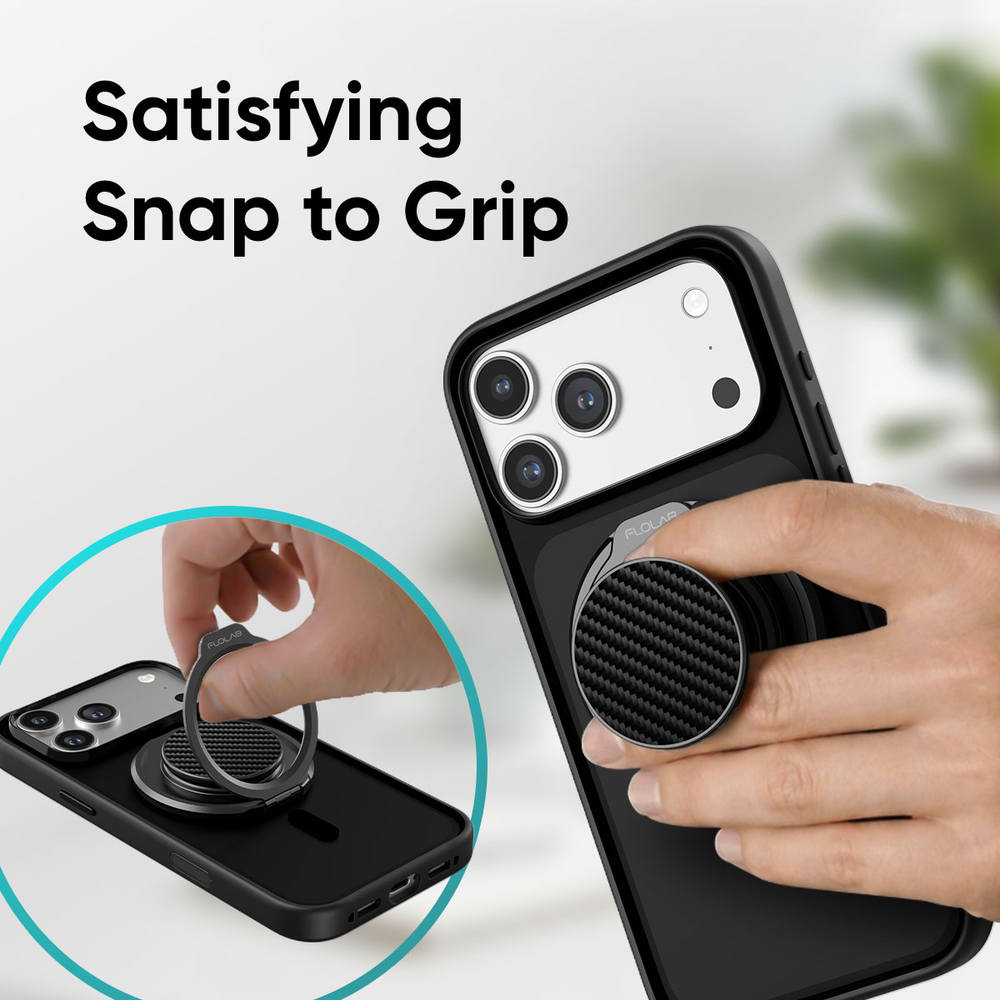 FLOLAB ForgeGrip Magnetic Stand & Phone Grip for iPhone Magsafe, Compatible with Android Phone - Carbon Fiber