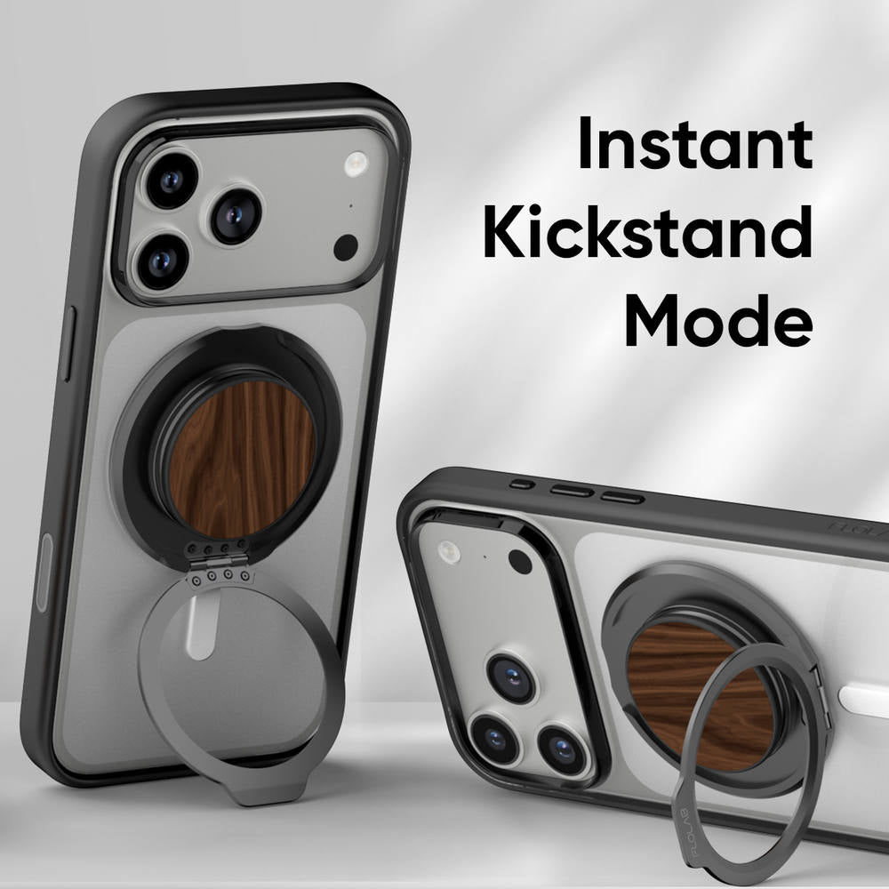FLOLAB ForgeGrip Magnetic Stand & Phone Grip for iPhone Magsafe, Compatible with Android Phone - Walnut