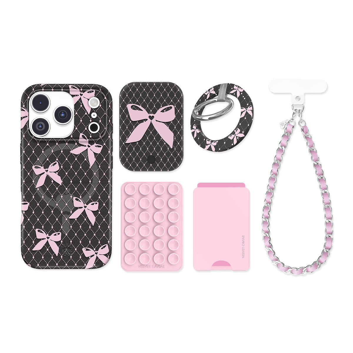 Lacy Pink Bows iPhone Bundle Set