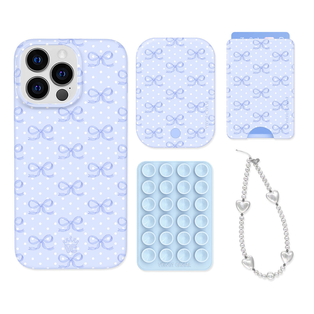 Lovely Blue Bows iPhone Bundle Set - Wallet