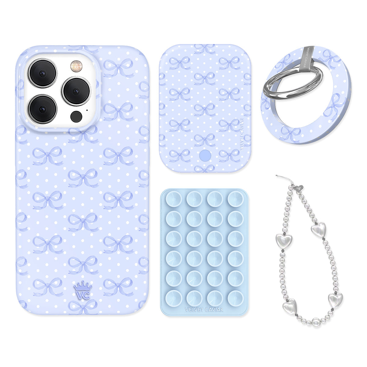 Lovely Blue Bows iPhone Bundle Set - Grip