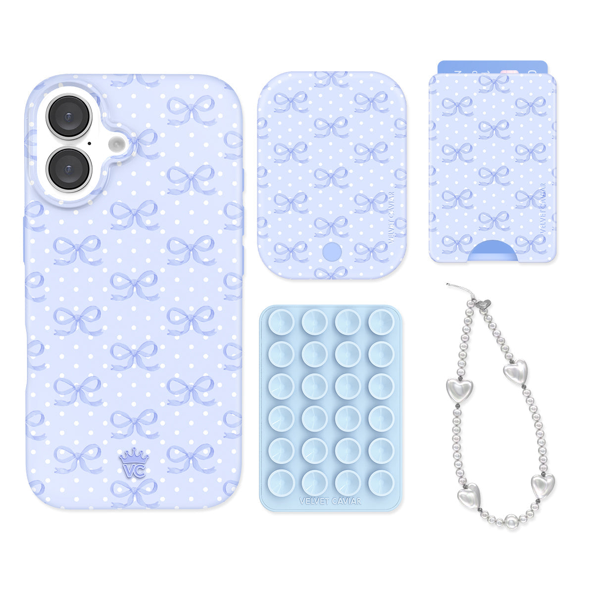 Lovely Blue Bows iPhone Bundle Set - Wallet