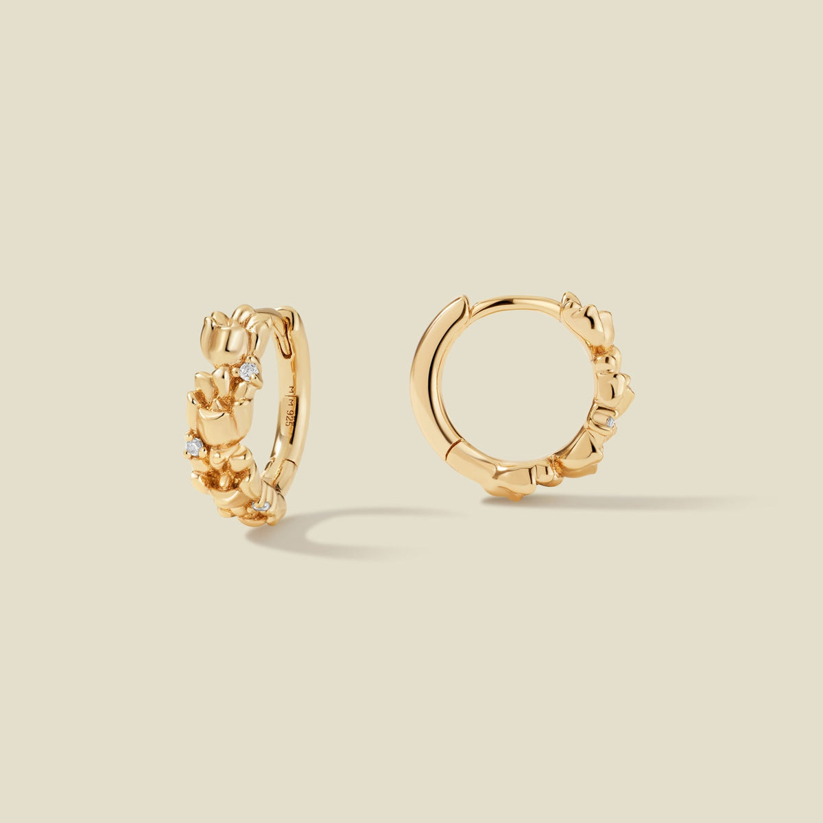May CZ Birth Flower Huggie Hoop Earrings