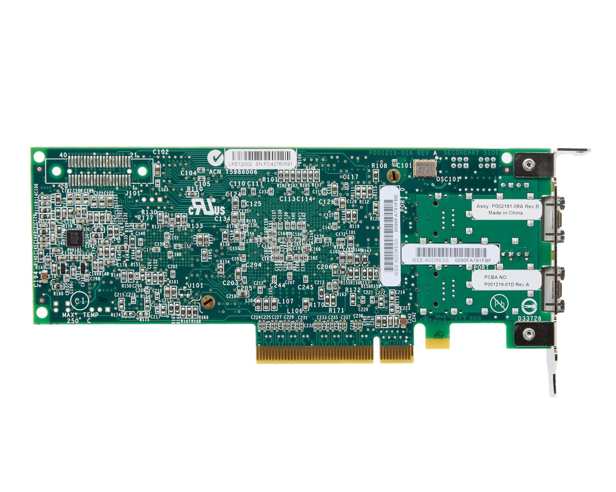 Dell Emulex LPE12002-E Dual Port 8GB Fiber Channel SFP+ HBA Low Profile