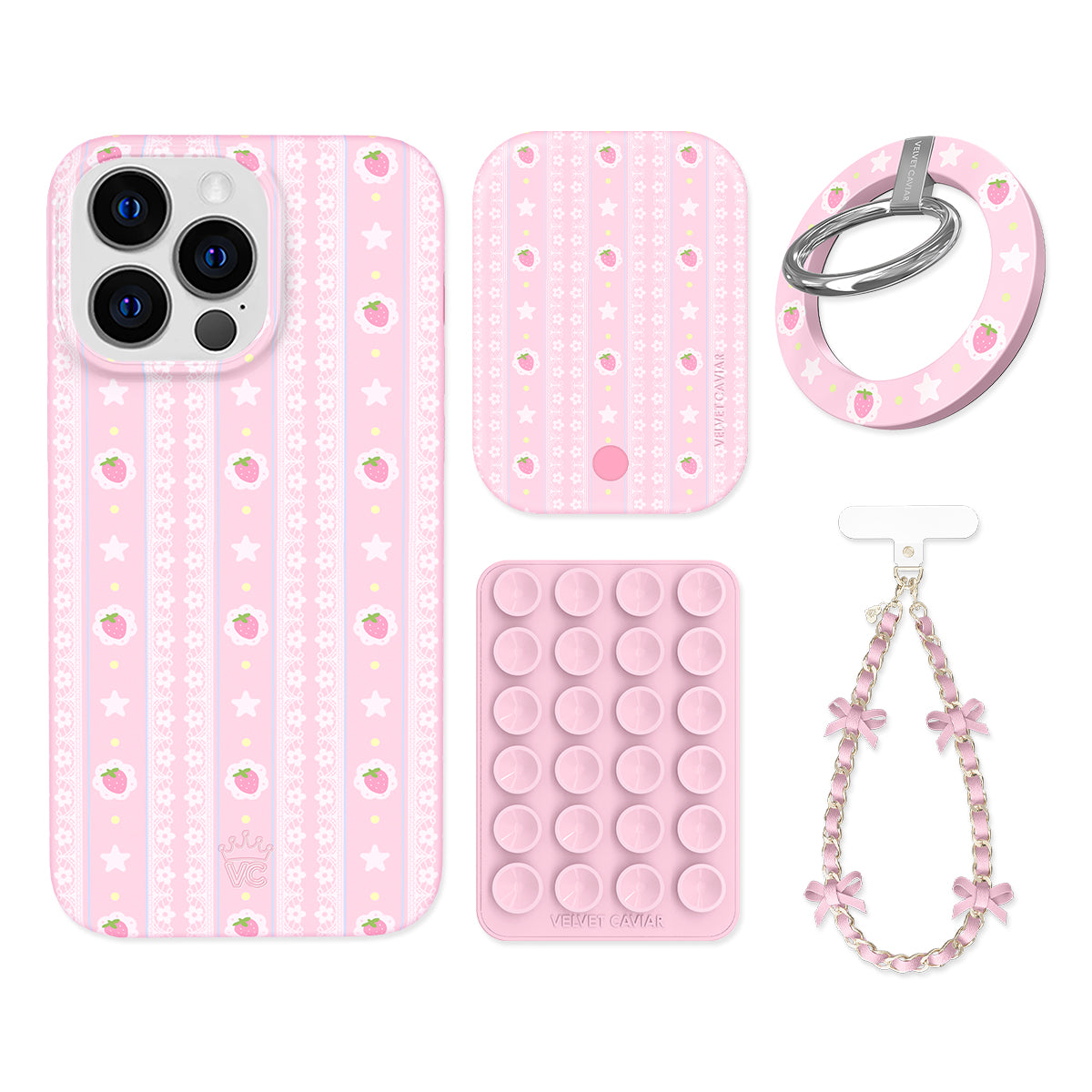 Strawberry Macaron iPhone Bundle Set - Grip