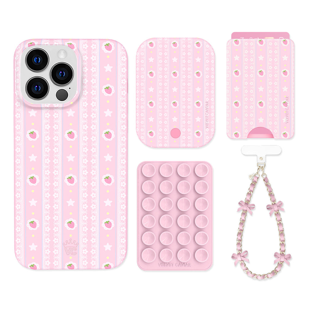 Strawberry Macaron iPhone Bundle Set - Wallet