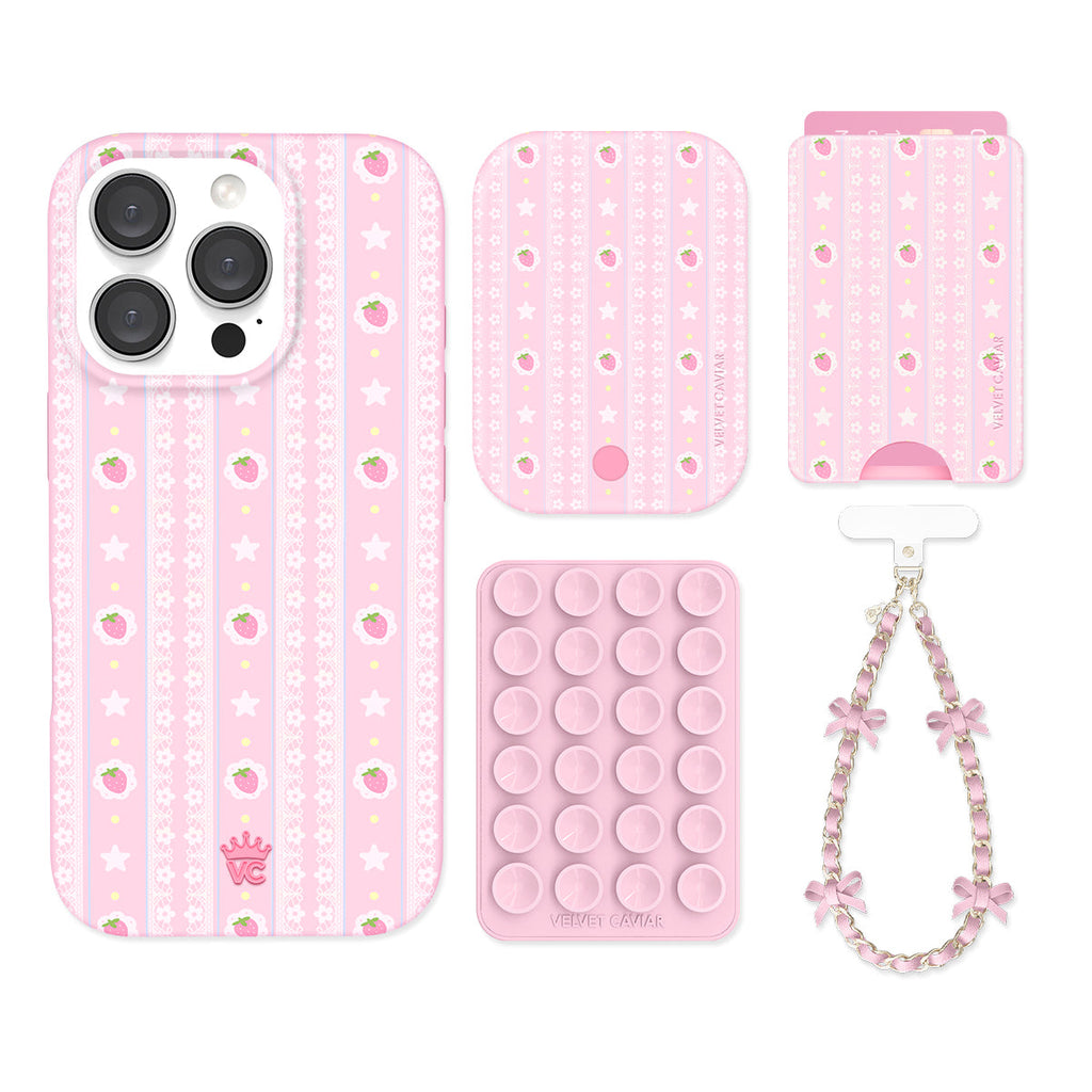 Strawberry Macaron iPhone Bundle Set - Wallet