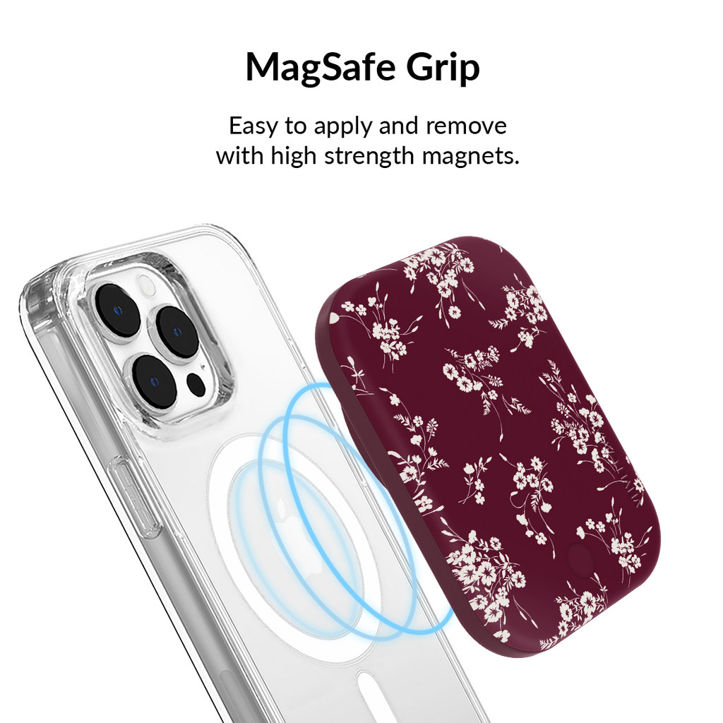 French Burgundy Floral MagSafe Battery Power Pack