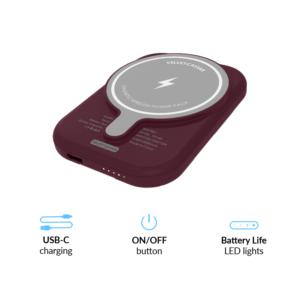 French Burgundy Floral MagSafe Battery Power Pack