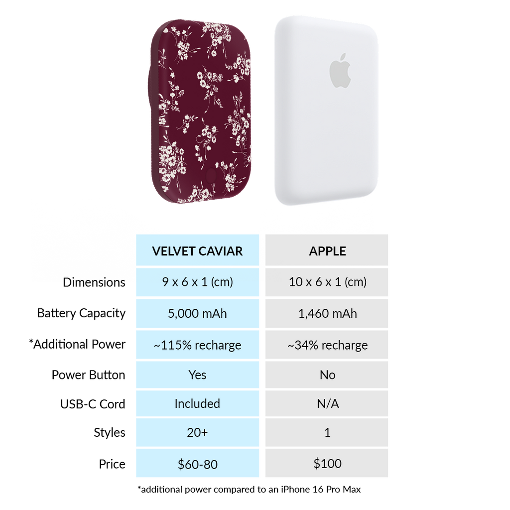 French Burgundy Floral MagSafe Battery Power Pack