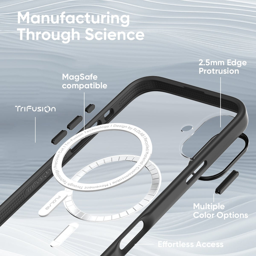 FLOLAB Surtect Tri-Fusion MagSafe Compatible Case – iPhone 16 Series (Black Clear)