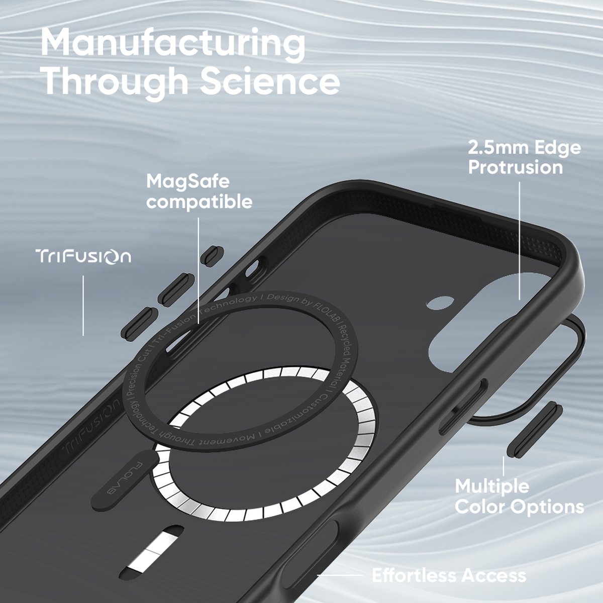FLOLAB Surtect Tri-Fusion MagSafe Compatible Case – iPhone 16 Series (Matte Black Frost)