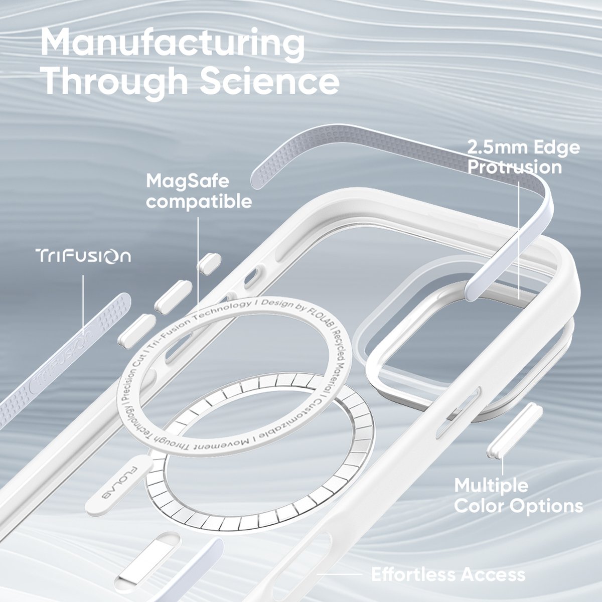FLOLAB Surtect Tri-Fusion MagSafe Compatible Case – iPhone 16 Series (White Frost)