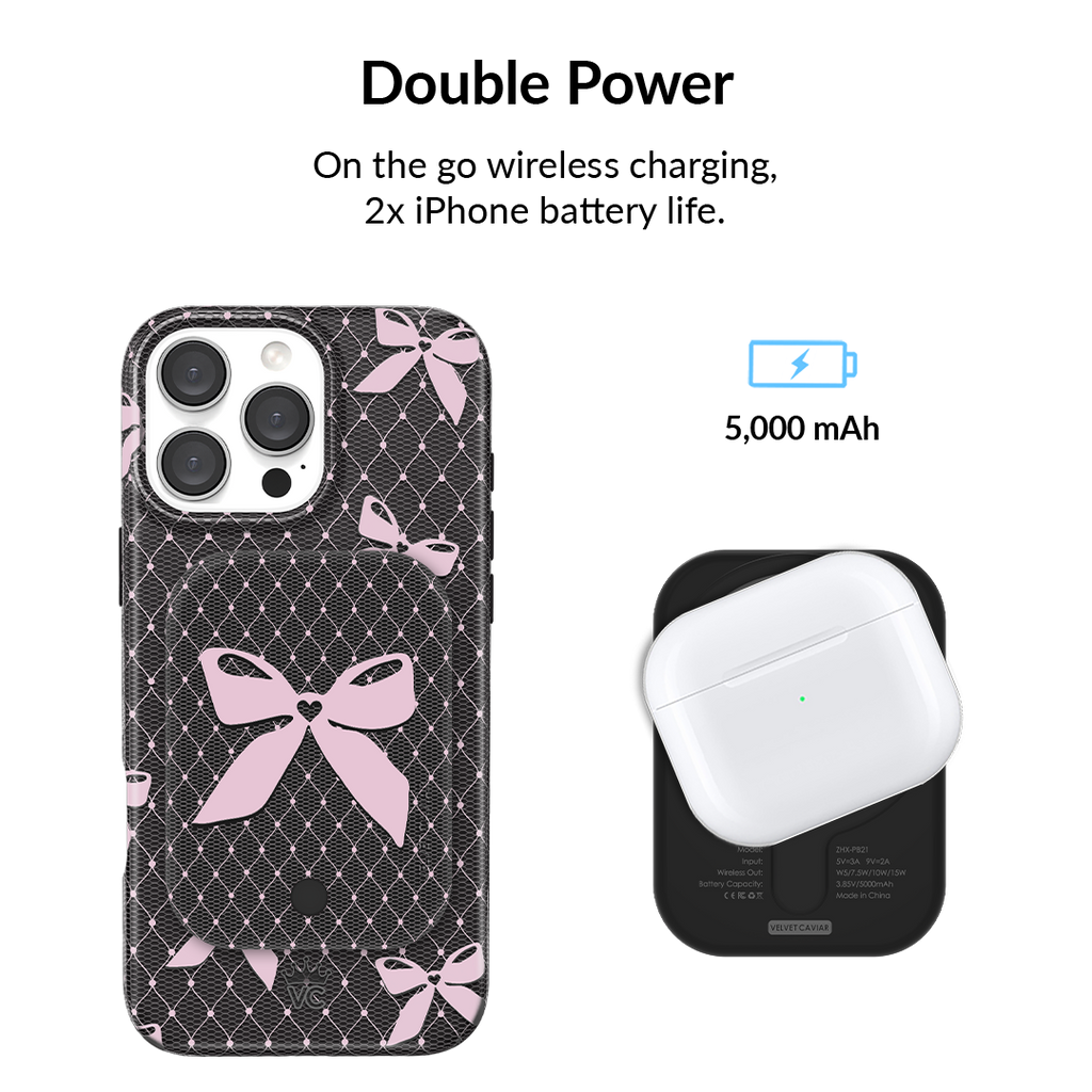 Lacy Pink Bows MagSafe Battery Power Pack