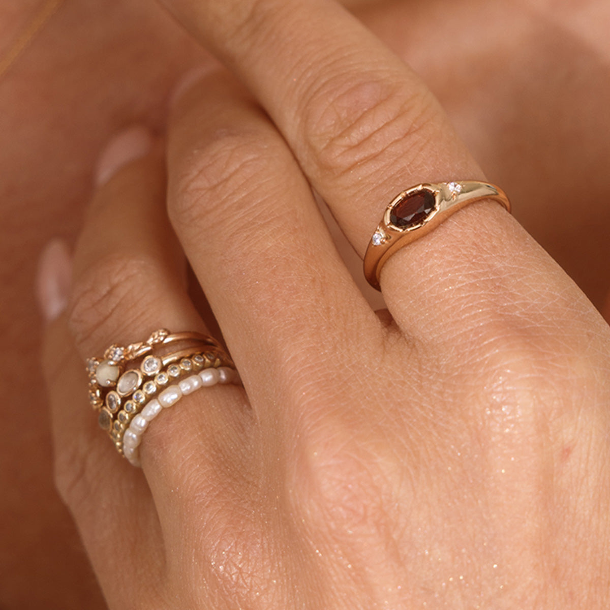 January Oval Birthstone Signet Ring - Image 2