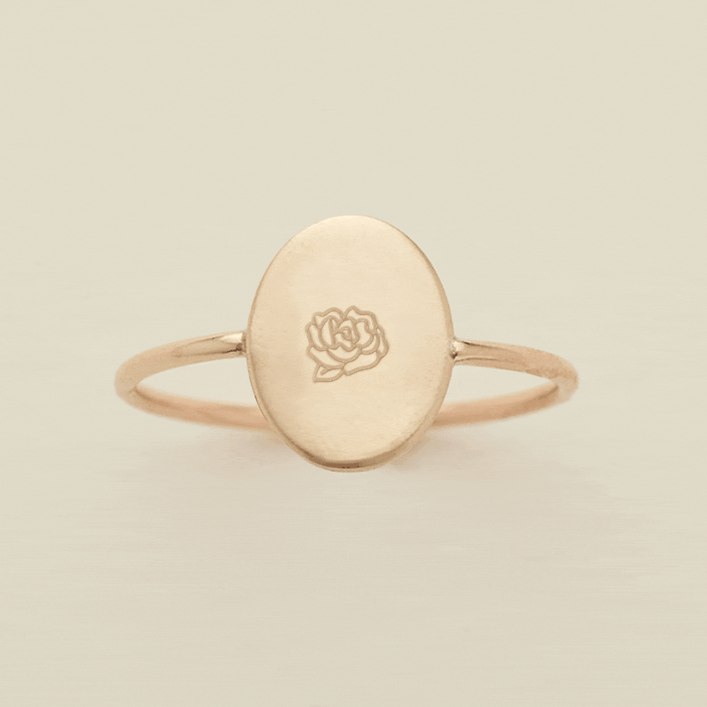 Oval Customized Ring - Initial or Birth Flower