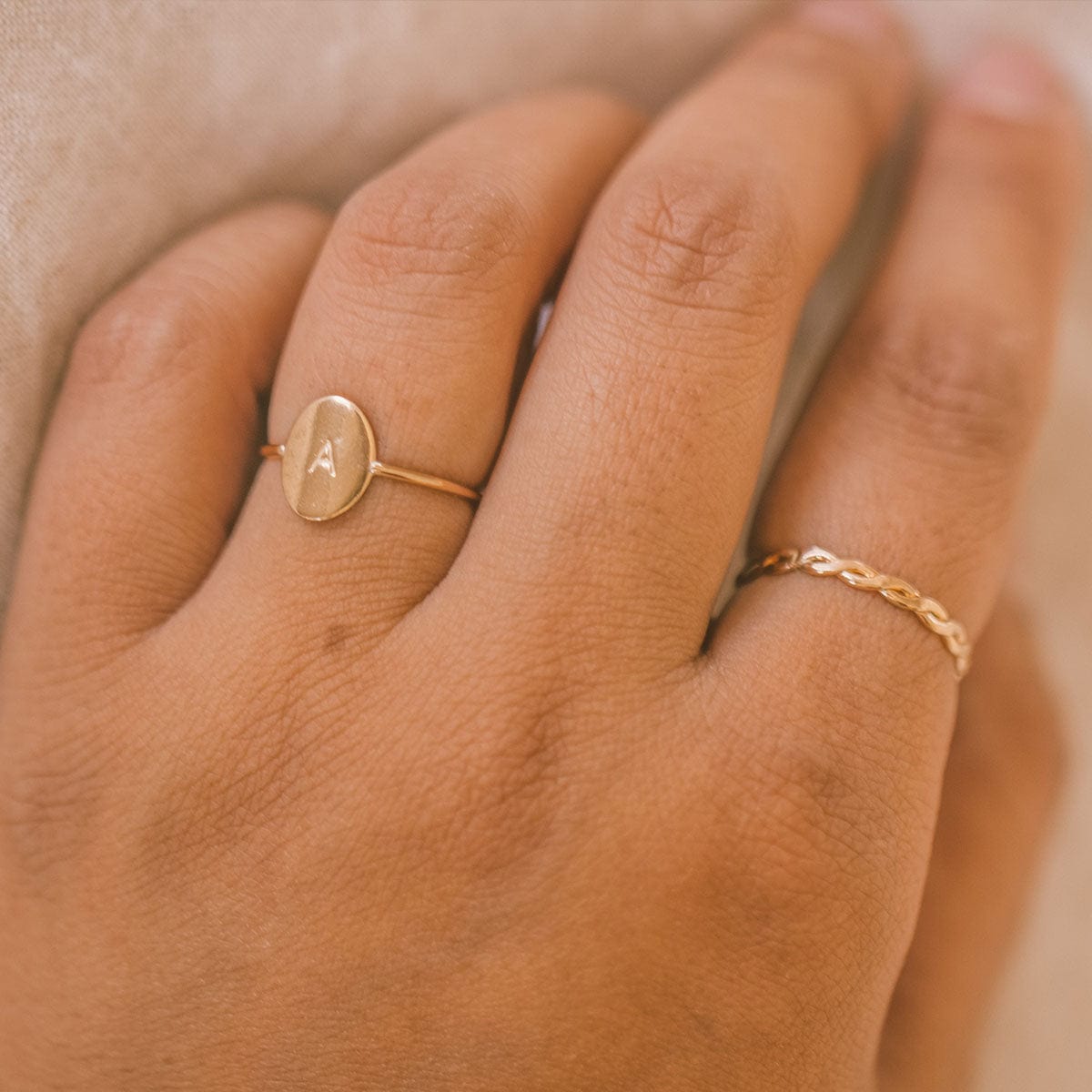Oval Customized Ring - Initial or Birth Flower - Image 5