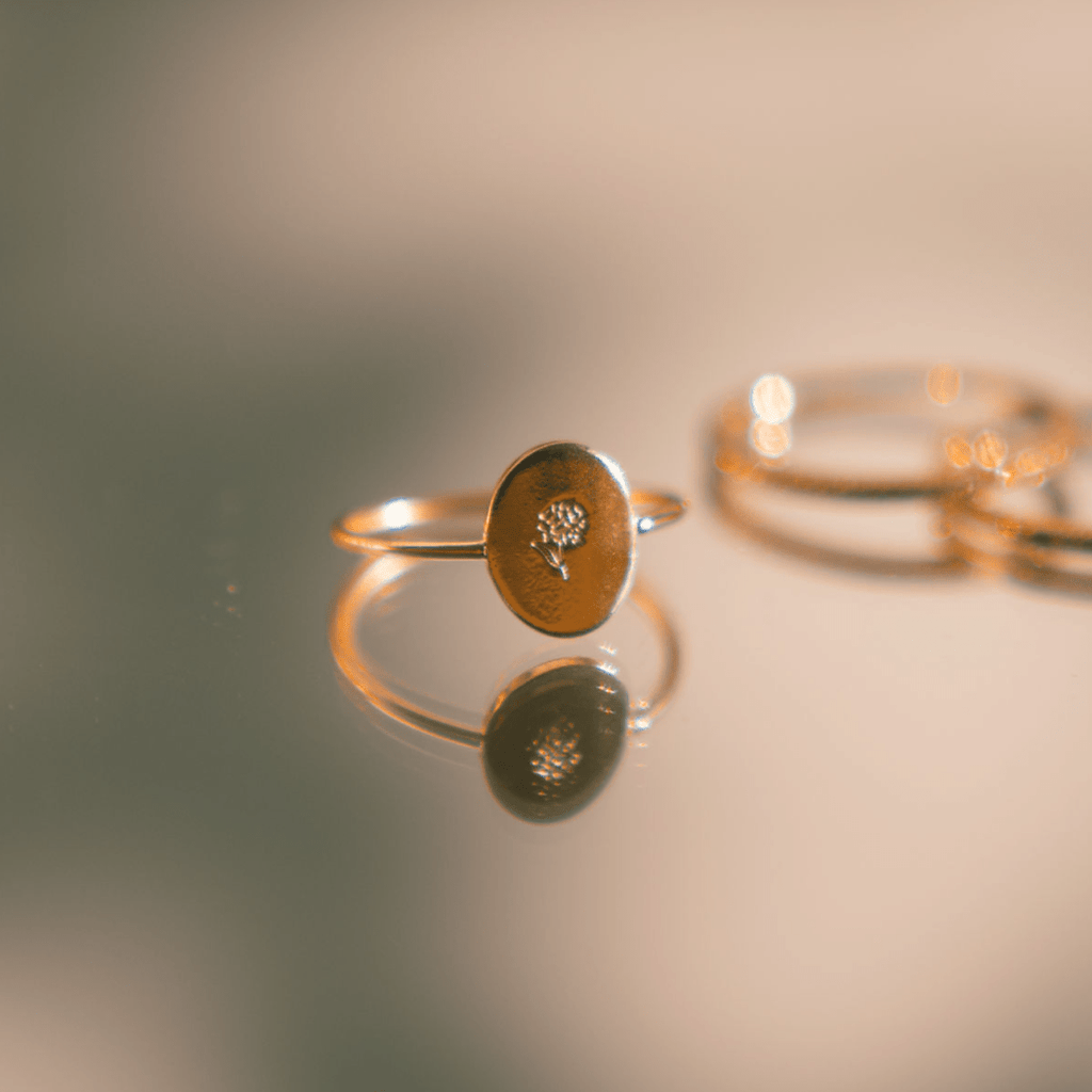 Oval Customized Ring - Initial or Birth Flower - Image 4
